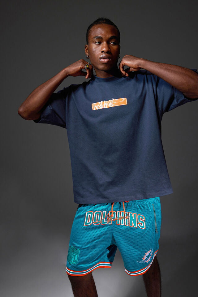 Nfl Basketball Short, LCN NFL TEAL/DOLPHINS RETRO CLASSIC HEM