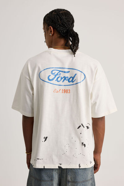 Ford Heavy Weight Box Fit Tshirt, LCN FOR CLOUD/FORD PAINT SPLATTER