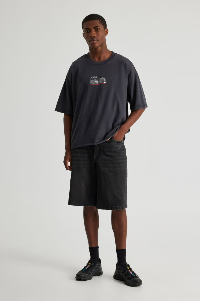 Half Half Boxy Cropped Graphic Tshirt, HH WASHED BLACK/HALF HALF FACTORY