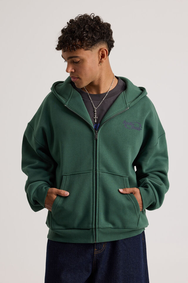 Half Half Zip Thru Hoodie, HH WASHED GREEN/HALF HALF SHIBUYA CITY