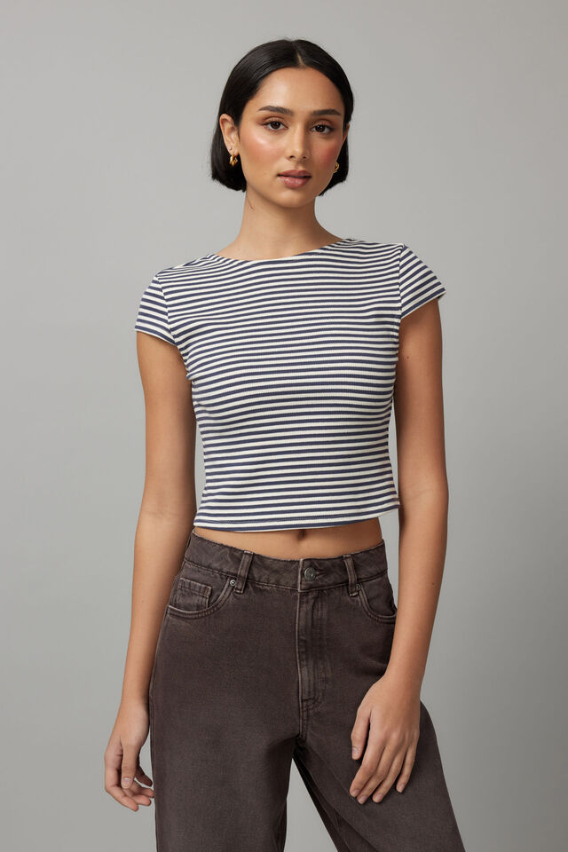 Hazel Open Back Tee, NAVY/WHITE STRIPE