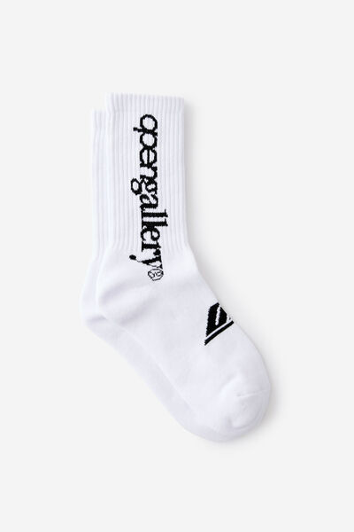 Unisex Rib Sock - Extra, OPEN GALLERY MULTI LOGO WHT