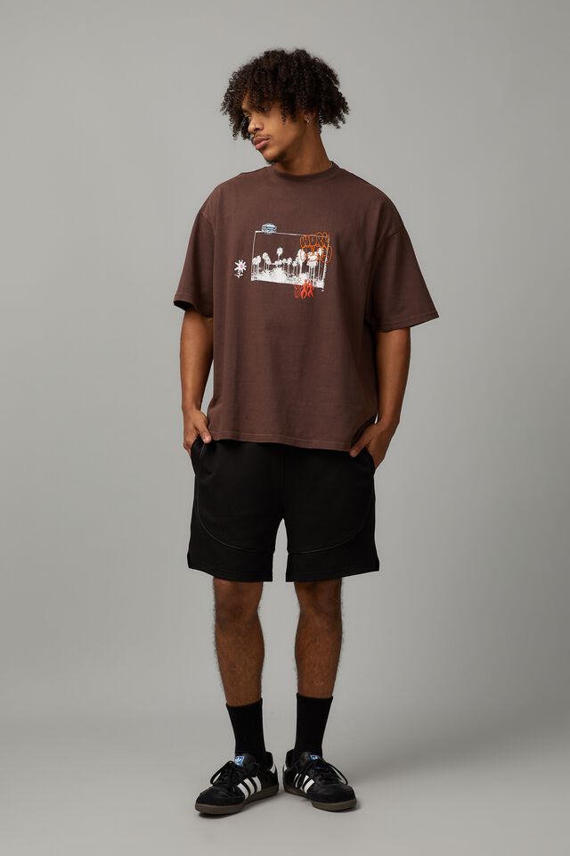 Textured Knit Track Short, BLACK/PIPING