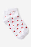 Girls Everyday Quarter Sock, WHITE RED BOWS - alternate image 1