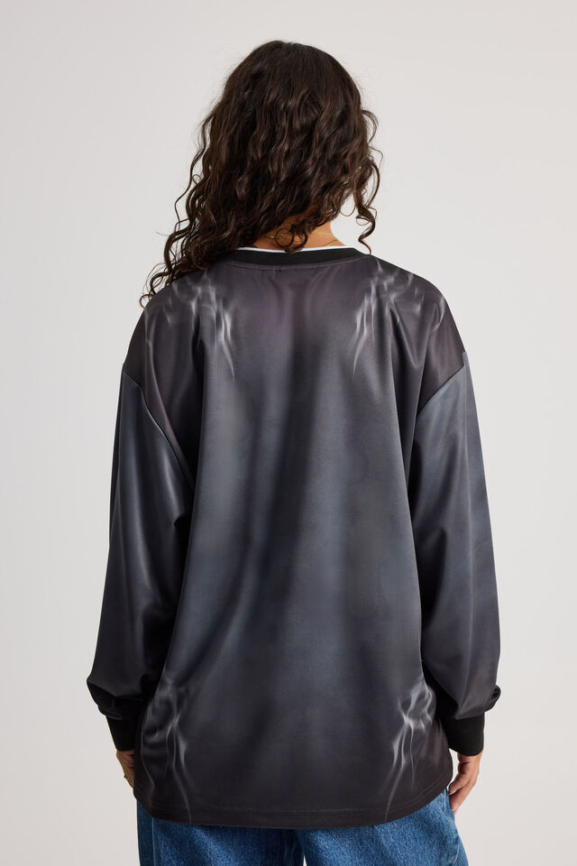 Long Sleeve Sports Jersey Top, BLACK/TRIBAL