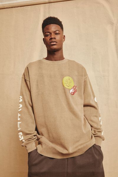Oversized Graphic Crew, WASHED DESERT TAUPE/BETTER DAZE