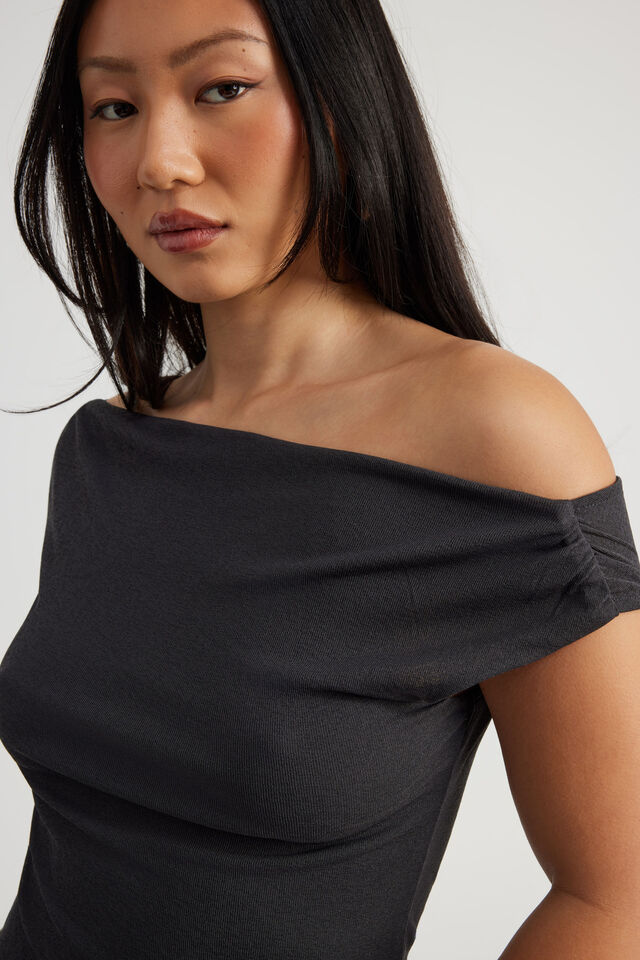 Textured Off Shoulder Top, SLATE
