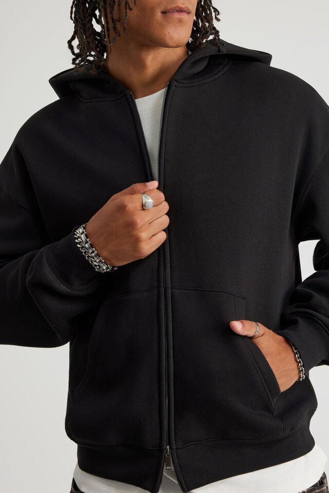 Authentics Boxy Zip Thru Hoodie, BLACK