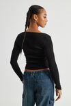 Ava Pointelle Long Sleeve Top, BLACK - alternate image 3