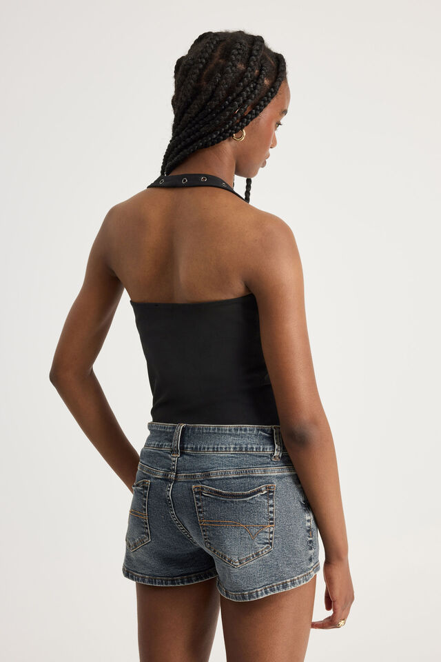 Scoop Neck Halter Top, WASHED BLACK