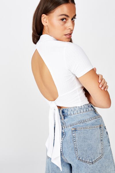 Ss Back Detail Top, WHITE