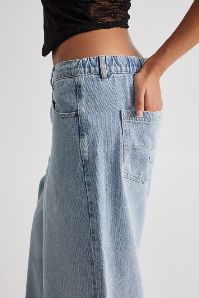 Elastic Waist Baggy Jean, FADED BLUE