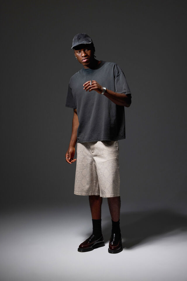 Half Half El Grande Denim Short, PEBBLE SNAKESKIN