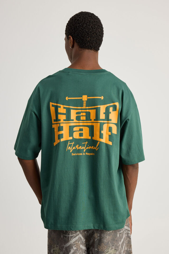 Half Half Box Fit Graphic T Shirt, HH WASHED GREEN/INDUSTRY TAKEOVER