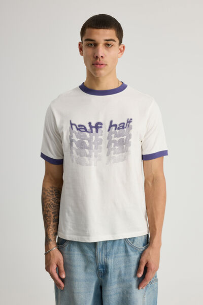 Half Half Slim Fit Ringer Tshirt, HH CLOUD/NEBULA WARPED VISION