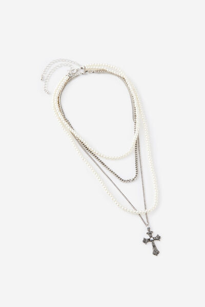 Pearl Layered Necklace, SILVER