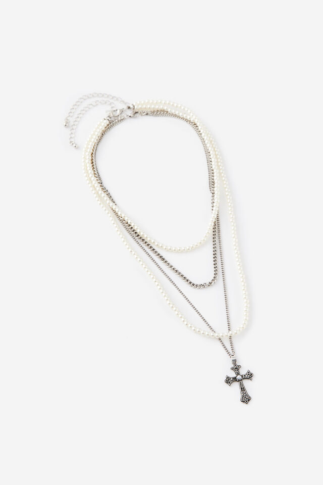 Pearl Layered Necklace, SILVER