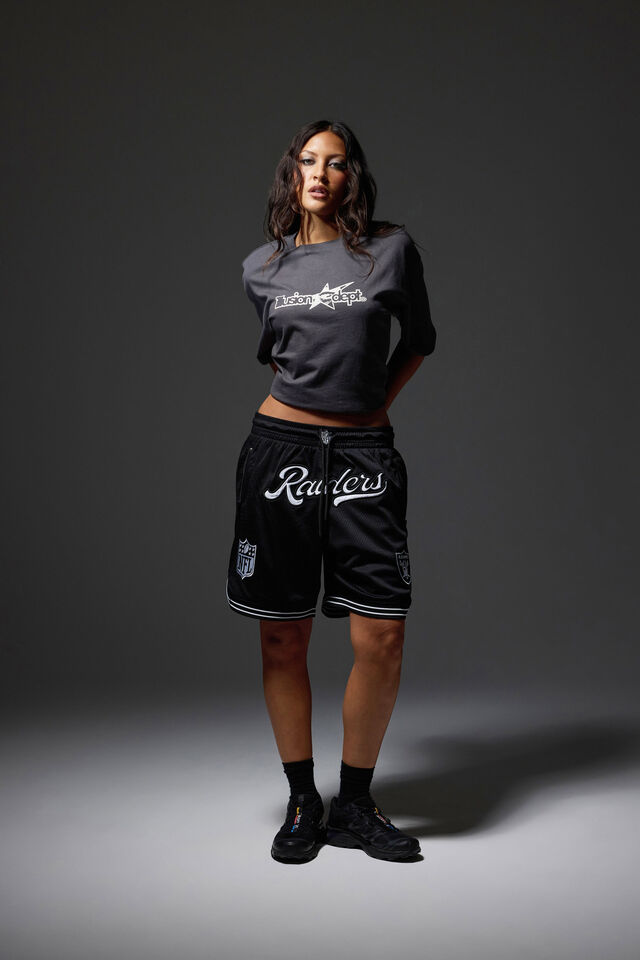 Nfl Basketball Short, LCN NFL BLACK/RAIDERS STRIPE HEM CLASSIC