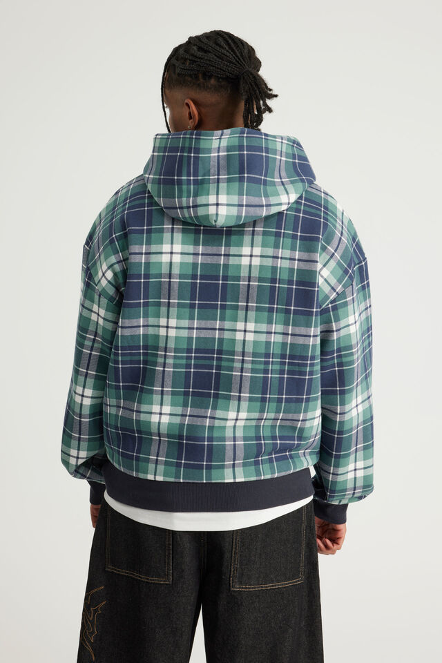 Half Half Zip Thru Hoodie, HH GREEN CHECK/GRAFFITI