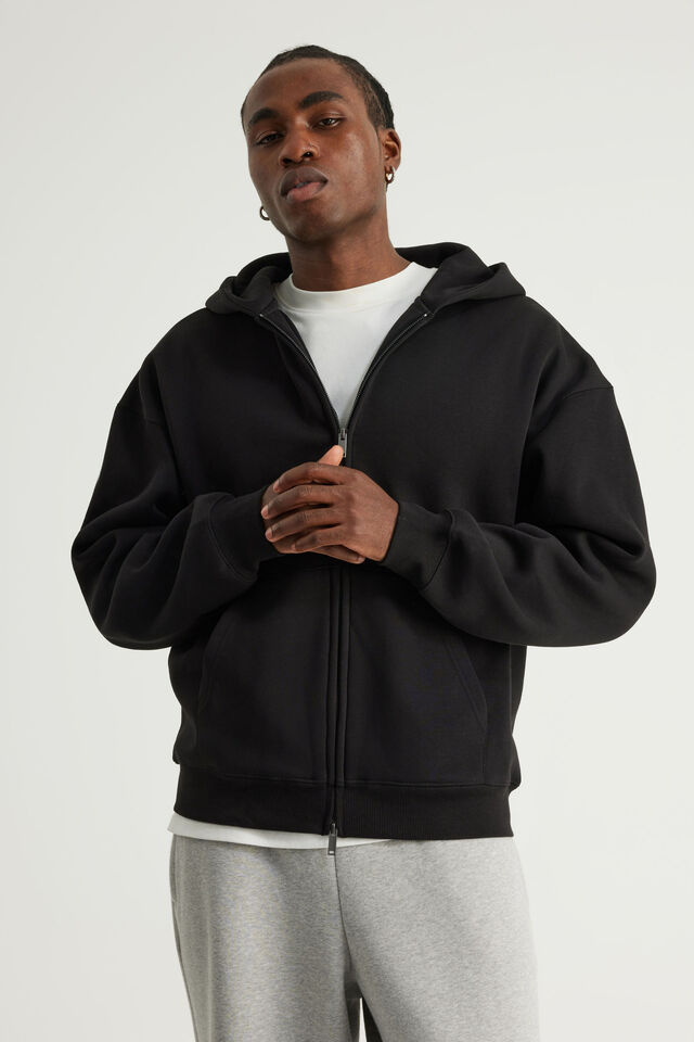 Authentics Boxy Zip Thru Hoodie, BLACK