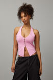 Split Front Knit Halter Top, BUBBLEGUM PINK - alternate image 1