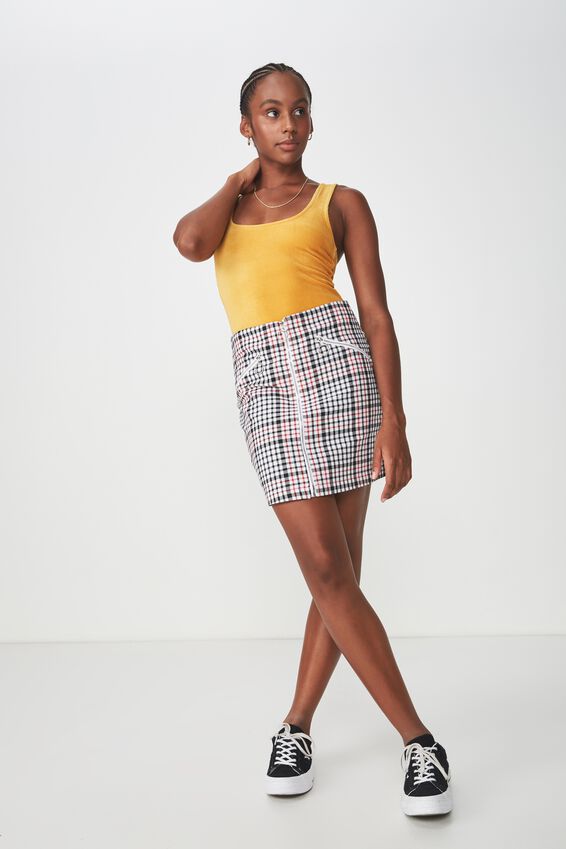 Zip Front A Line Skirt, AMANDA CHECK