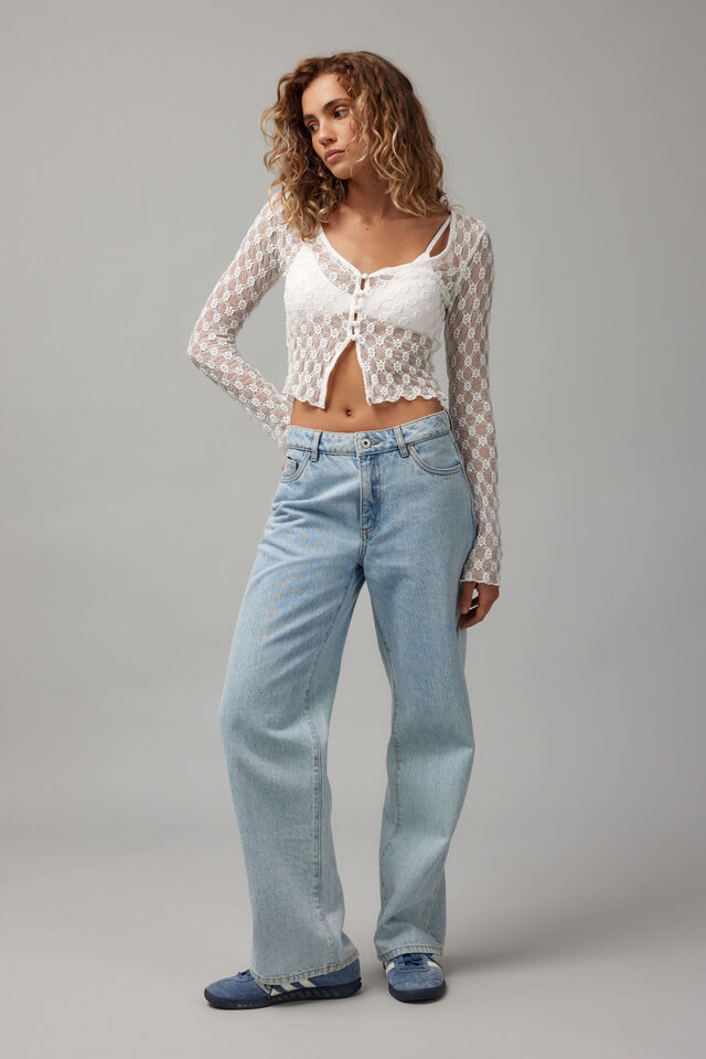 Ella 3/4 Sleeve Lace Cardi, WHITE