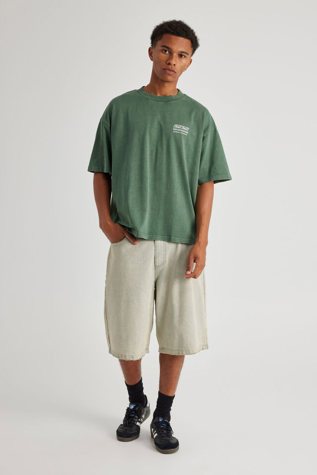 Half Half Heavyweight Box Fit Graphic Tshirt, HH WASHED SMOKEY PINE/SERVICES AND REPAIRS
