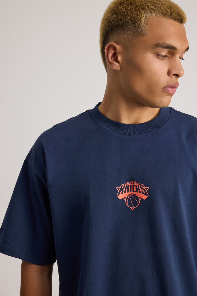 Heavy Weight Box Fit Nba Tshirt, LCN NBA KNICKS MIDNIGHT BLUE/CITY HUSTLE