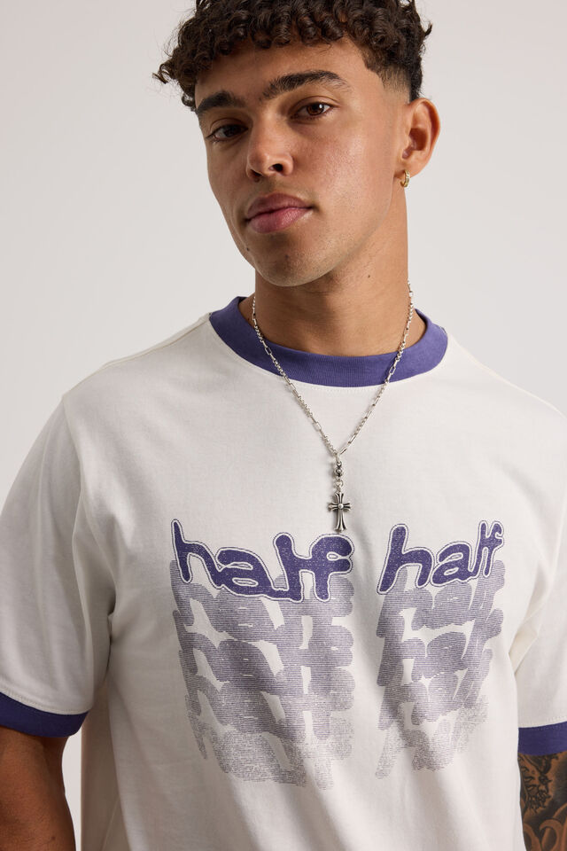 Half Half Slim Fit Ringer Tshirt, HH CLOUD/NEBULA WARPED VISION