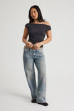 Textured Off Shoulder Top, SLATE - alternate image 2