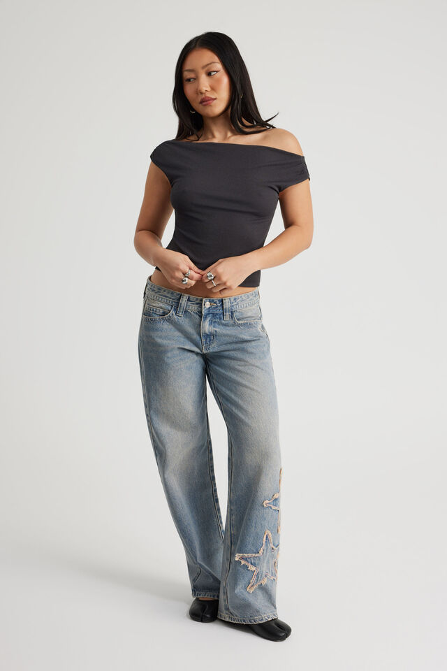 Textured Off Shoulder Top, SLATE
