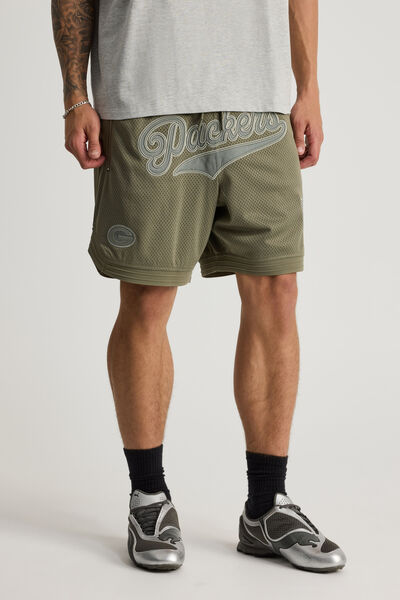 Nfl Basketball Short, LCN NFL DUSTY KHAKI/PACKERS TONAL