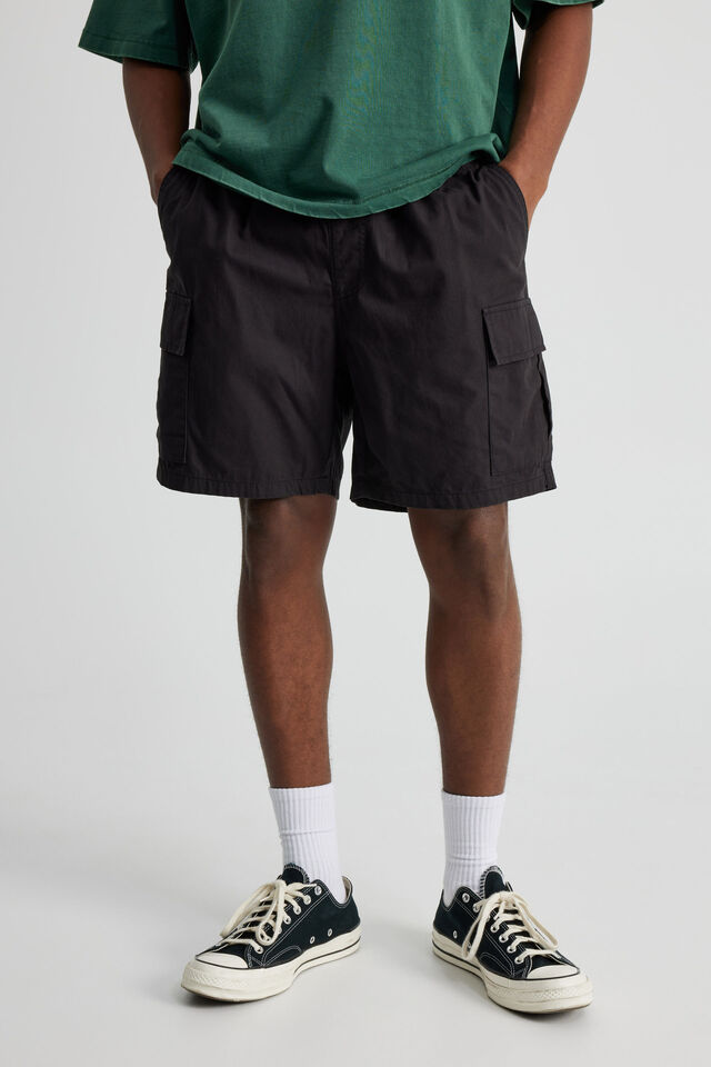 Half Half Pull On Cargo Short, BLACK