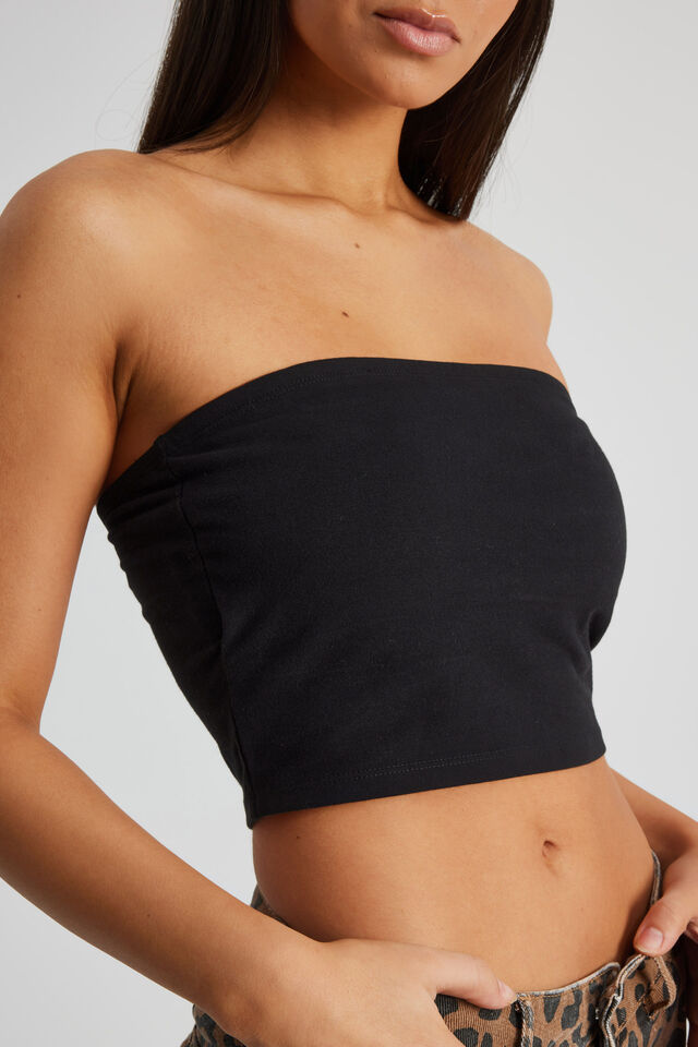 Crop Jersey Tube Top, BLACK