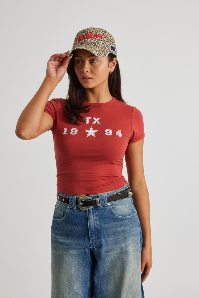 Fitted Baby Tee, RUST RED/TX 94