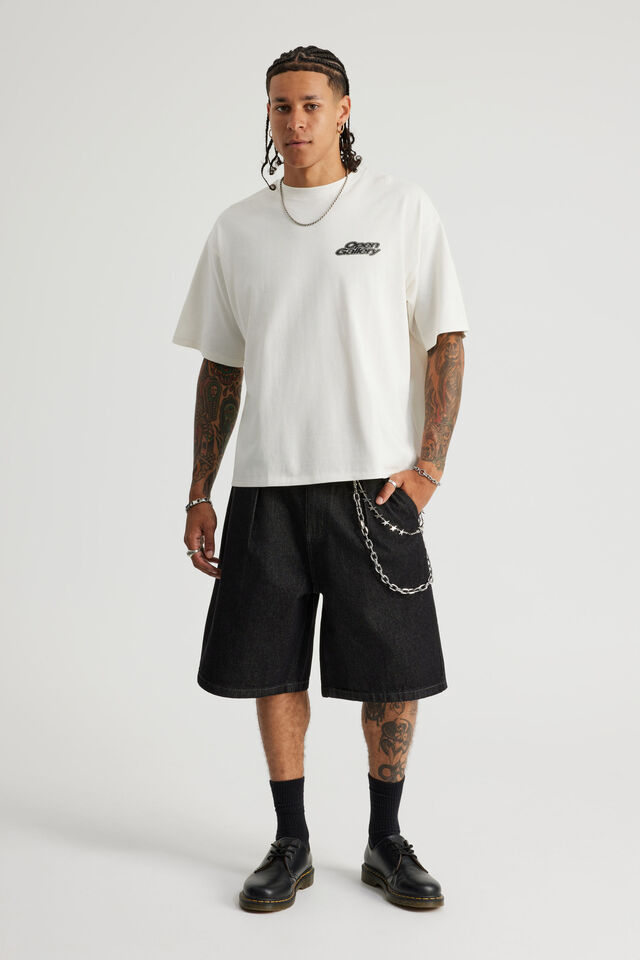 Open Gallery Baggy Denim Short, PLEATED BLACK RAW