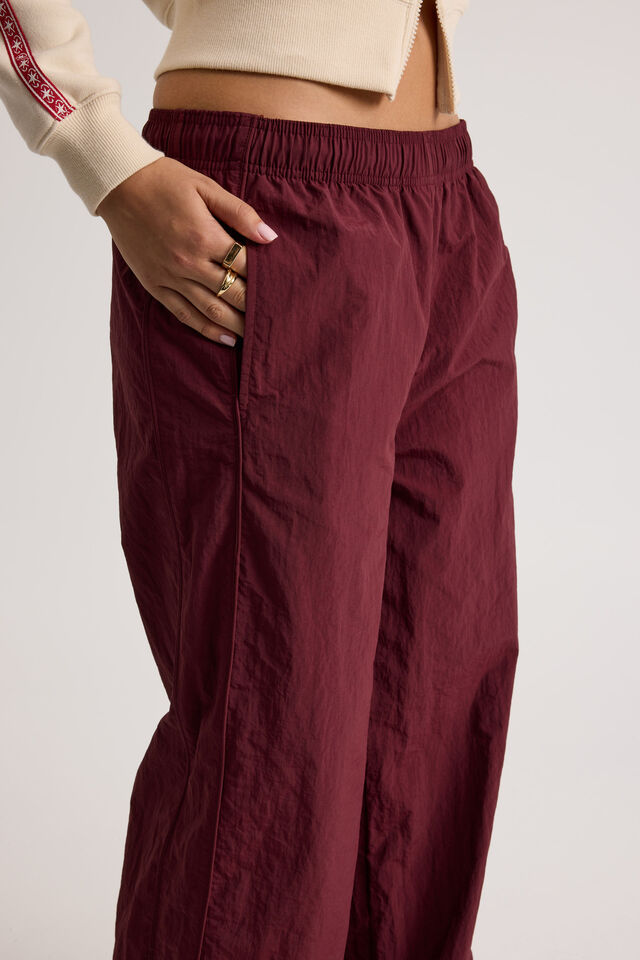 Freya Wide Leg  Woven Sporty Trackpant, CHERRY LACQUER