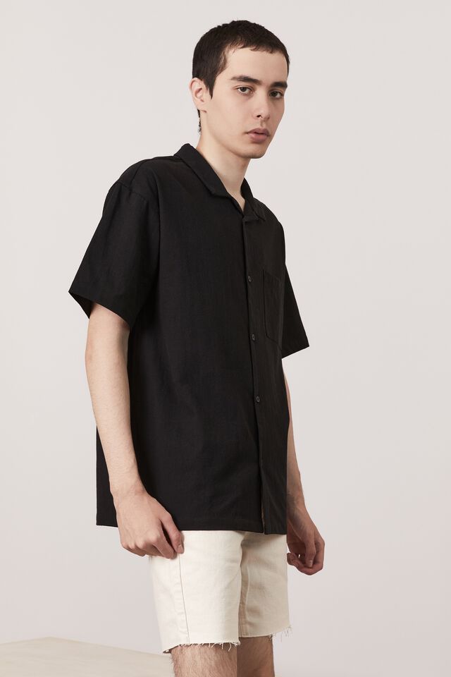 Textured Resort Shirt, BLACK