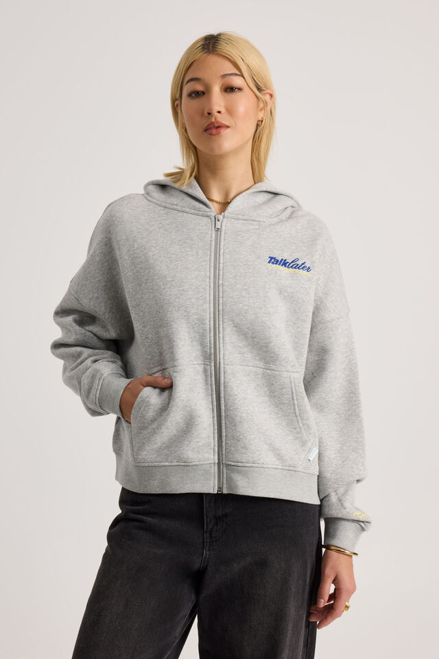 Stormy Zip Through Hoodie, GREY MARLE/TLK LTR ELECTRIC BLUE