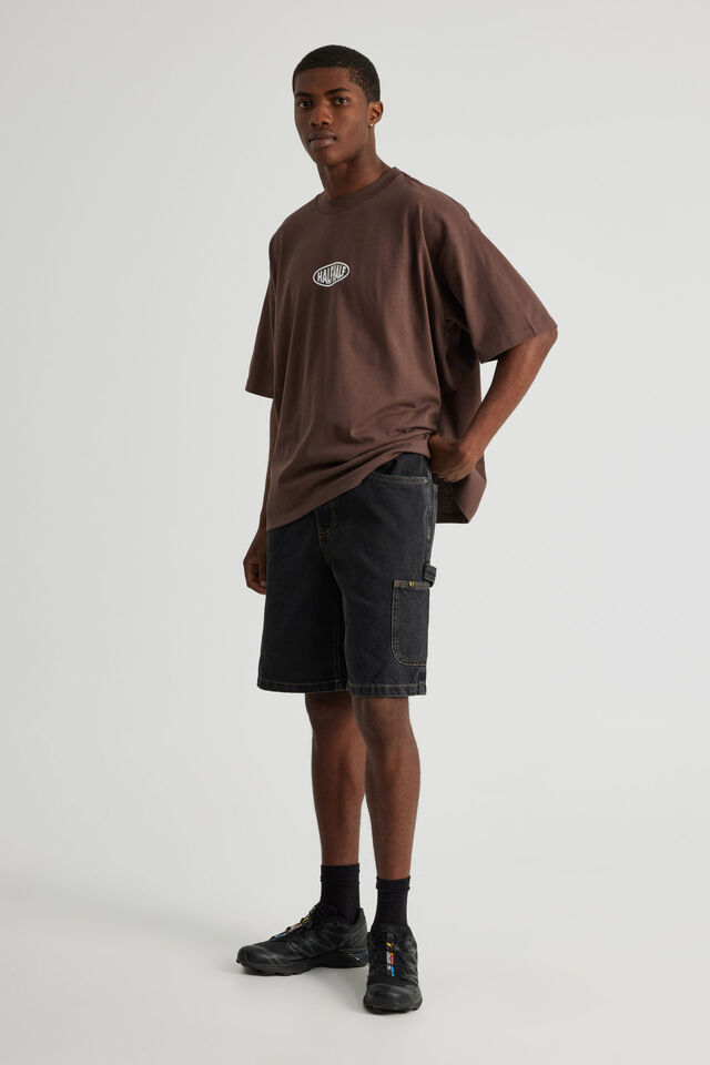 Half Half Painter Baggy Denim Short, BLACK STONE