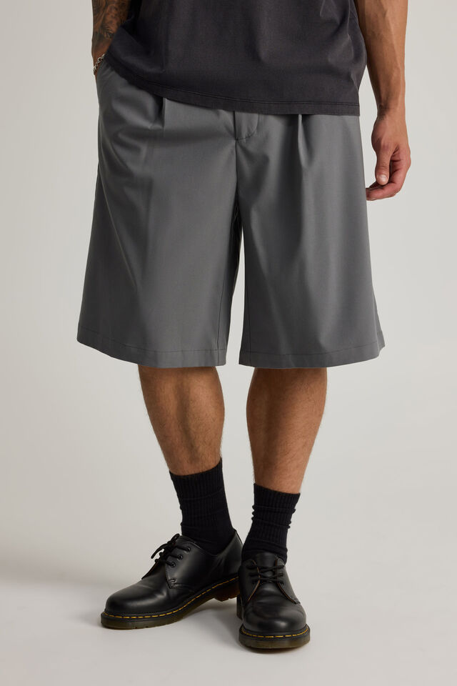 Open Gallery Pleated Woven Short, MID GREY