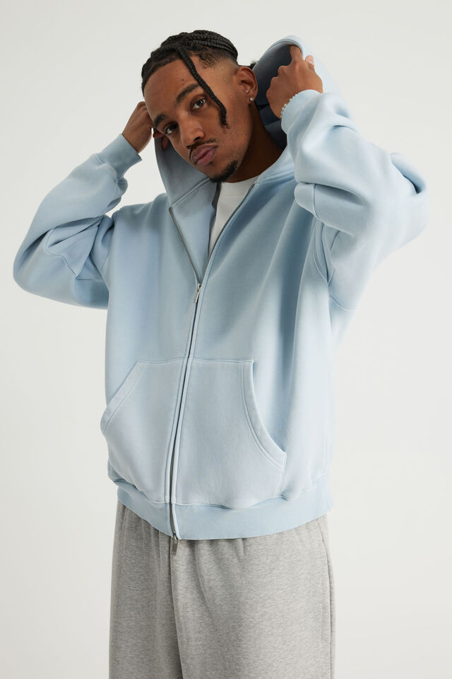 Authentics Boxy Zip Thru Hoodie, WASHED SEA BREEZE