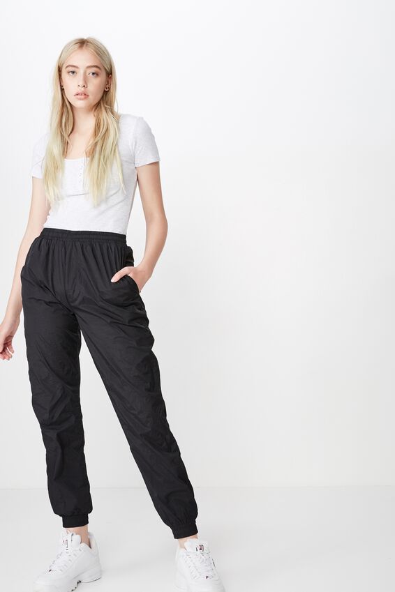 Cuffed Woven Trackpant, BLACK