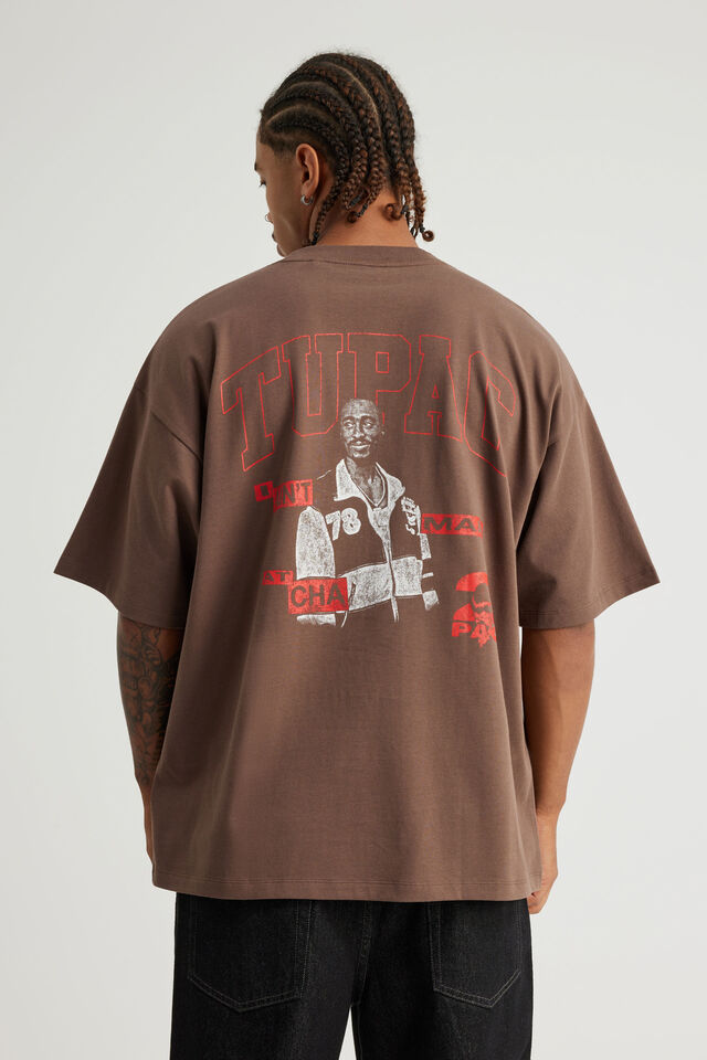 Box Fit Music Merch T Shirt, LCN BRA MUD/TUPAC MAD AT CHA