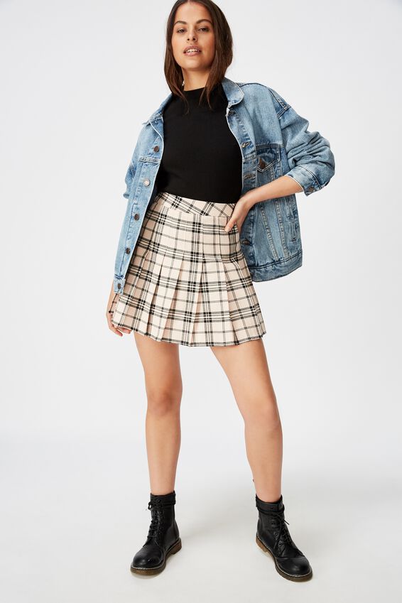 Pleated Skirt, SEASHELL CHECK