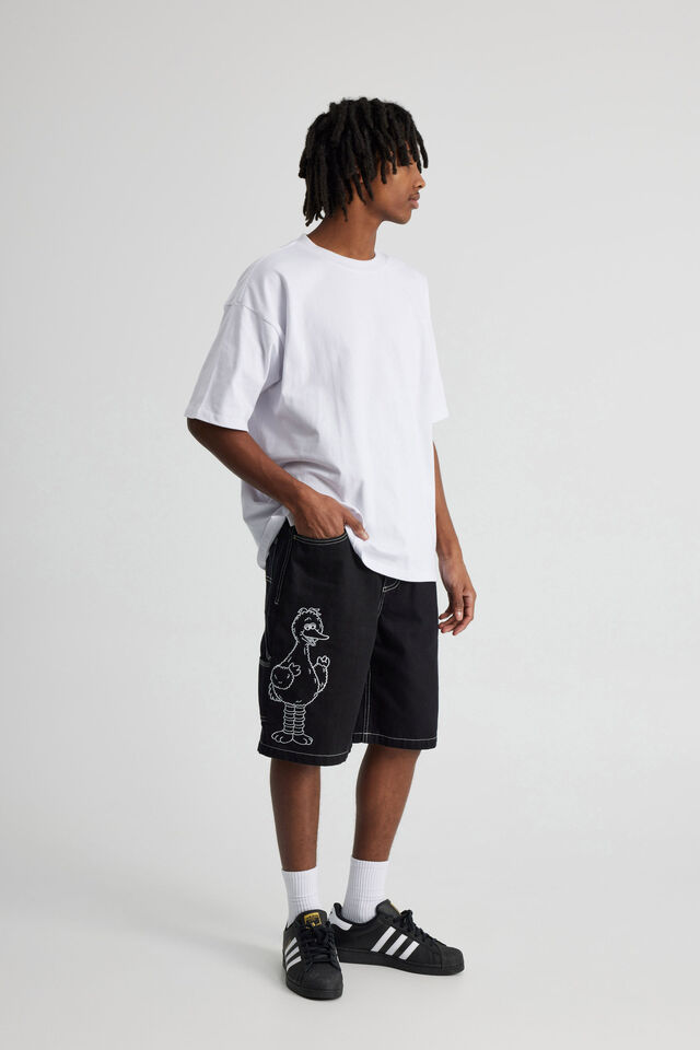 Sesame Street X Half Half Denim Painter Short, LCN SES CLEAN BLACK/SESAME STREET BIG BIRD