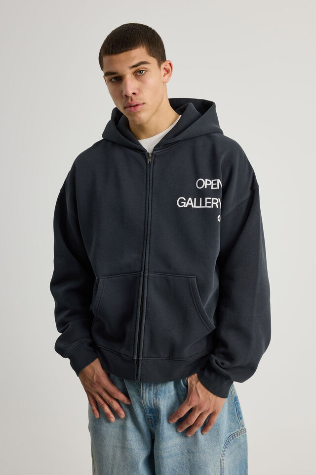 Open Gallery Zip Thru Hoodie, OG WASHED ICED LAGOON/LIVING IDEAS