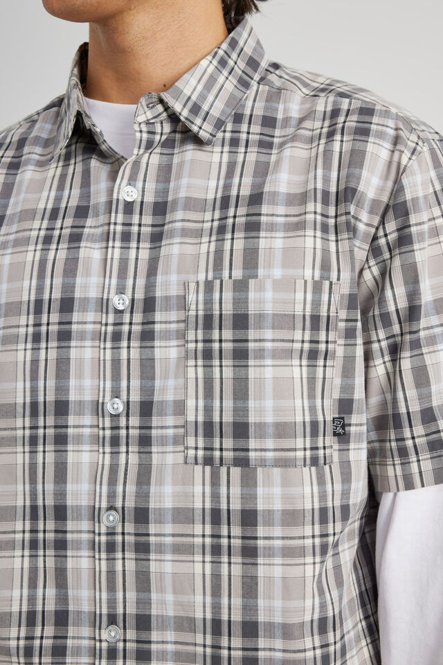 Short Sleeve Shirt, TAUPE/BLACK CHECK