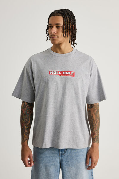 Half Half Box Fit Graphic T Shirt, HH STEEL MARLE/A LOCAL COMPANY